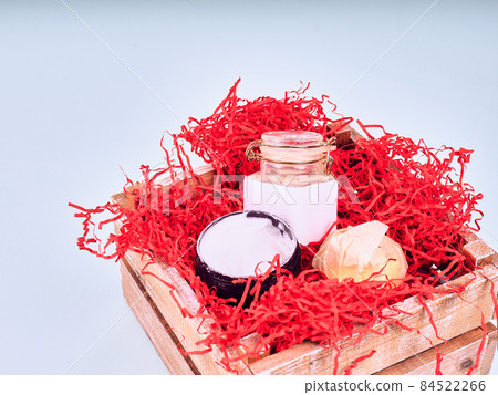 gift box with cosmetics on the theme of Valentine's day, birthday and wedding gift box with cosmetics on the theme of Valentine's day, birthday and wedding 84522266