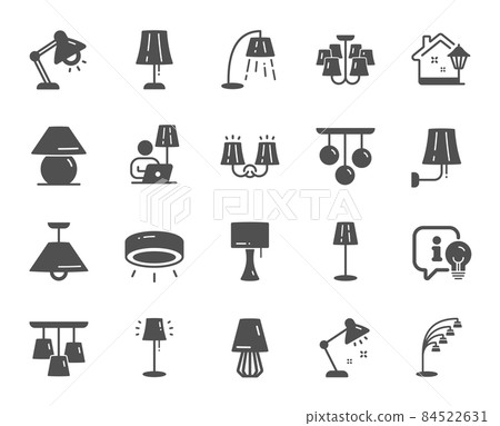 Lamps icons. Spotlight led, Table Lamp and Floor Light. Modern chandelier, Electric light illuminate and Wall lamp icons. Lightbulb info, stand lamp and street light. Wall sconce. Vector Lamps icons. Spotlight led, Table Lamp and Floor Light. Modern chandelier, Electric light illuminate and Wall lamp icons. Lightbulb info, stand lamp and street light. Wall sconce. Vector 84522631