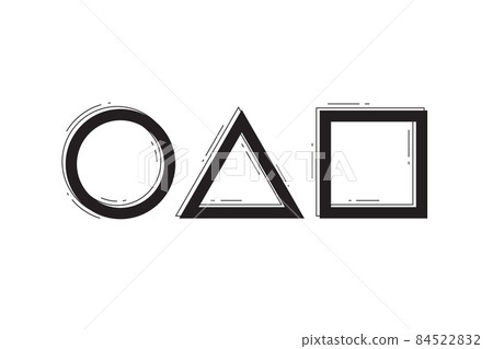 Squid game logo design. Circle, triangle and square geometric shapes. Figures of survival contest. Squid game abstract pattern. Modern minimalist background. Vector Squid game logo design. Circle, triangle and square geometric shapes. Figures of survival contest. Squid game abstract pattern. Modern minimalist background. Vector 84522832