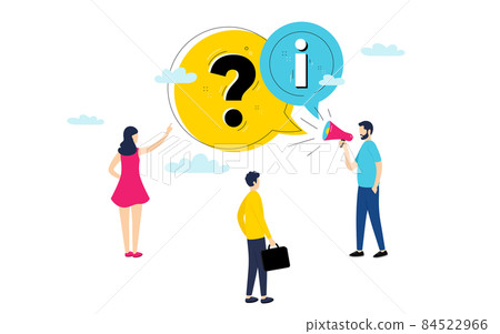 Information and question illustration. Online Faq communication, getting help information, answering questions. Faq conceptual illustration of people. Help qa info symbol. Question mark icon. Vector 84522966