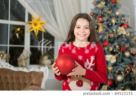 Christmas composition. little child girl likes xmas present. Christmas composition. little child girl likes xmas present. 84523155