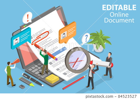 3D Isometric Flat Vector Conceptual Illustration of Editable Online Document. 84523527
