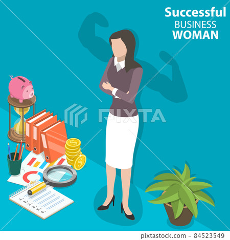 3D Isometric Flat Vector Conceptual Illustration of Successful Confident Woman. 3D Isometric Flat Vector Conceptual Illustration of Successful Confident Woman. 84523549