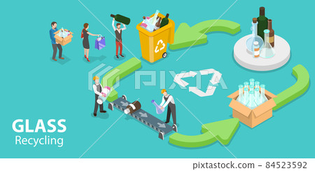3D Isometric Vector Conceptual Illustration of Glass Recycle Process Infographic 84523592