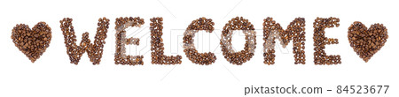 Welcome inscription made of coffee beans 84523677