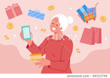 Elder buying many goods online 84523740