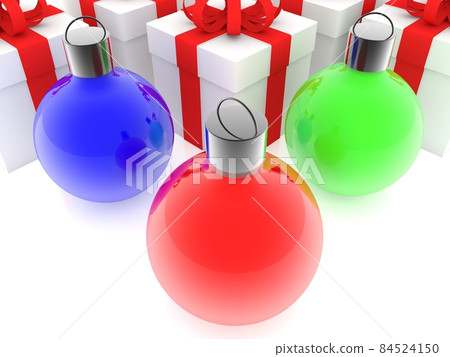 Three Christmas balls on a gift background 84524150