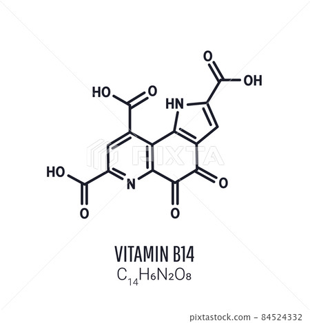 Vitamin B14 PQQ, methoxatin C14H6N2O8 molecular structure. Xylitol skeletal chemical formula. Vector illustration 84524332