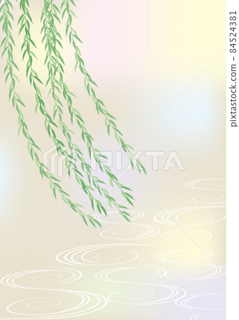 Vector illustration of a pale color background of weeping willow and running water pattern 84524381