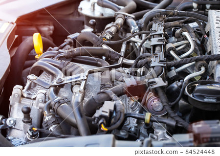 Modern diesel engine with common rail fuel injection system, background 84524448