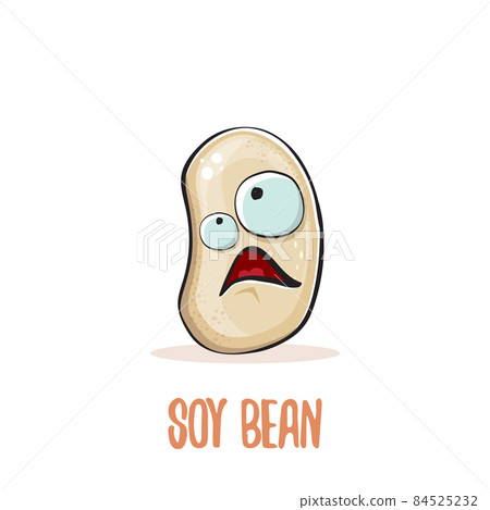 vector funny cartoon cute soybean character isolated on white background. Japan Kawaii soy food funky character. Soybean cartoon illustration 84525232