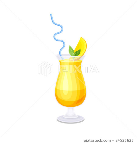 Glass of citrus cocktail with mint leaf and slice of lime vector illustration 84525625
