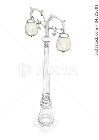 Wireframe of street decorative lantern isolated on white background. Isometric view. 3D. Vector illustration Wireframe of street decorative lantern isolated on white background. Isometric view. 3D. Vector illustration 84525681