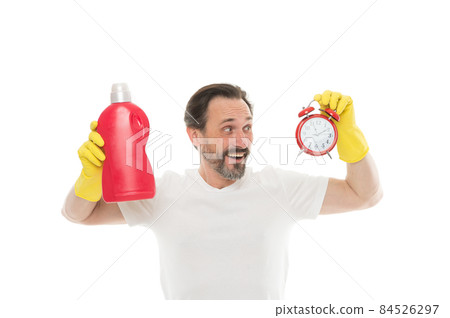 laundry and clean. mature bearded man use detergent laundry and clean. mature bearded man use detergent 84526297