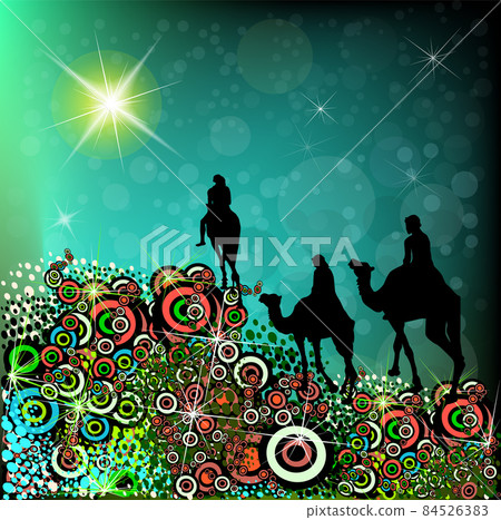 Christmas star. Magi on camels. Vector illustration Christmas star. Magi on camels. Vector illustration 84526383