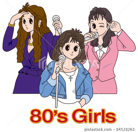 1980s Illustration of a young woman 80's karaoke 1980s Illustration of a young woman 80's karaoke 84528263