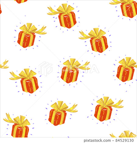 Seamless vector Gift pattern, red gift boxes with golden ribbon on white background 84529130