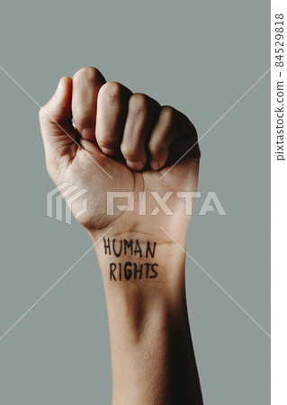 has the text human rights in his wrist has the text human rights in his wrist 84529818