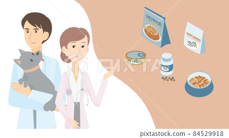 Male and female veterinarians giving advice on dog health and diet Male and female veterinarians giving advice on dog health and diet 84529918