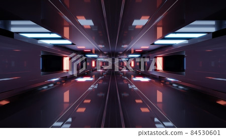 Futuristic 3d illustration with glowing lights in 4K UHD corridor 84530601