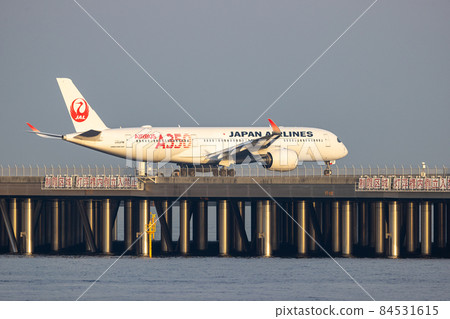 Scenery of Haneda Airport, taxiing passenger plane, Japan Airlines 84531615