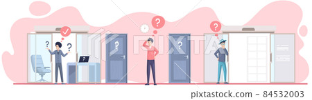 Making confusion. Doubts person surrounded by question marks. Questions dilemma situations 84532003