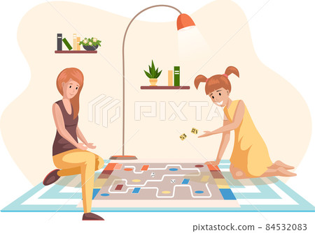 Happy family playing at home spend time together. Mother and daughter have fun with table game Happy family playing at home spend time together. Mother and daughter have fun with table game 84532083