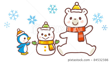 北極熊和雪人_棕線 北極熊和雪人_棕線 84532386