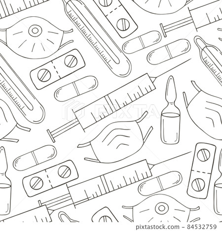 Monochrome medical seamless pattern. Coloring pages, black and white 84532759