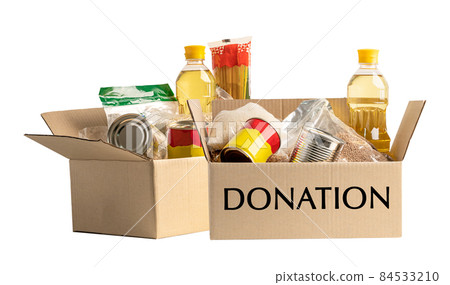 Donation box food support help for poor people in the world isolated on white background. Donation box food support help for poor people in the world isolated on white background. 84533210