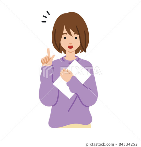 A remote-working woman who stood up and held a document in her hand A remote-working woman who stood up and held a document in her hand 84534252