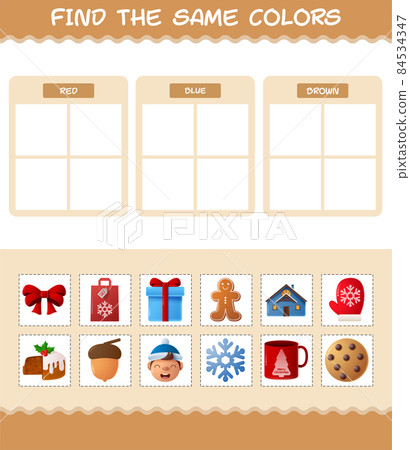 Find the same colors of christmas. Searching and Matching game. Educational game for pre shool years kids and toddlers 84534347