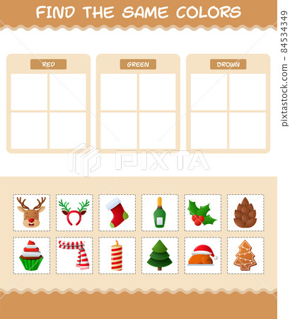 Find the same colors of christmas. Searching and Matching game. Educational game for pre shool years kids and toddlers 84534349
