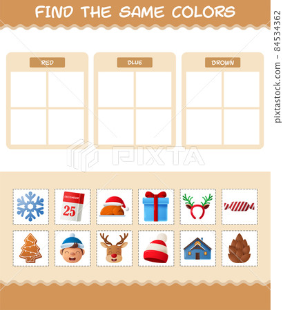 Find the same colors of christmas. Searching and Matching game. Educational game for pre shool years kids and toddlers 84534362