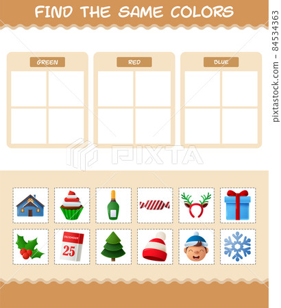 Find the same colors of christmas. Searching and Matching game. Educational game for pre shool years kids and toddlers 84534363