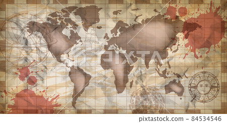 World old map, wind rose sign vector vintage antique cartography background, continent silhouette World old map, wind rose sign vector vintage antique cartography background, continent silhouette 84534546