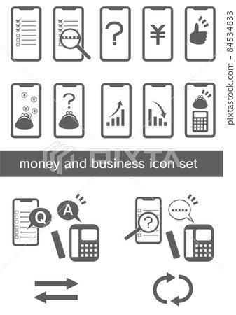 可用於商業、投資、合同等的圖標集，如貨幣和支票 84534833