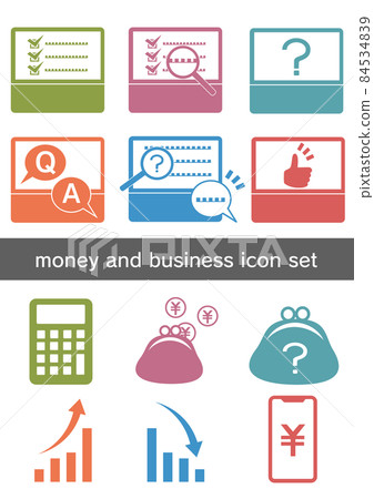 Icon set that can be used for business, investment, contracts, etc. such as money and check sheets 84534839