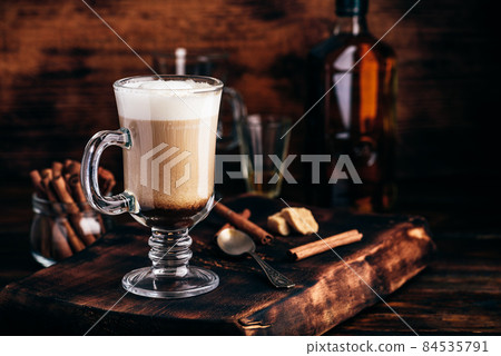 Irish coffee in drinking glass Irish coffee in drinking glass 84535791