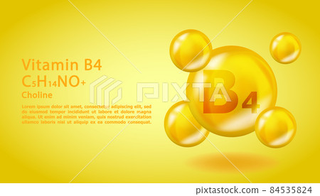 3D Vitamin molecule B4 Choline design. Realistic B4 Choline Vitamin drop. Yellow nutrition complex illustration. 3D Vitamin molecule B4 Choline design. Realistic B4 Choline Vitamin drop. Yellow nutrition complex illustration. 84535824