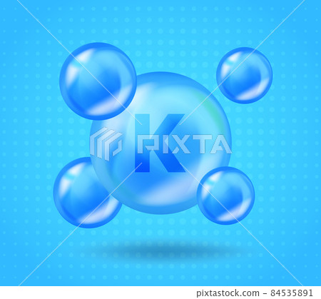 Realistic mineral K Potassium design. Vitamin complex design for beauty, cosmetic, heath advertising. 3D Mineral K Potassium drop pill capsule. 84535891