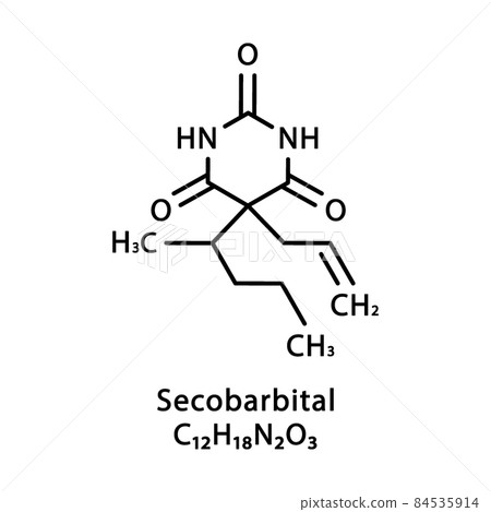 Secobarbital molecular structure. Secobarbital skeletal chemical formula. Chemical molecular formula vector illustration 84535914