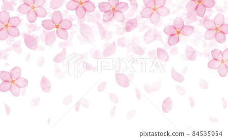 Watercolor background with fluttering cherry blossoms 84535954