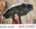 .Girl in the rain with an umbrella in her hands. 84535960