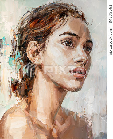 Brown-eyed girl on a white background. 84535962