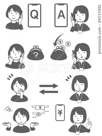 Upper body icon set that imagines the interaction between the customer and the sales person Upper body icon set that imagines the interaction between the customer and the sales person 84535992