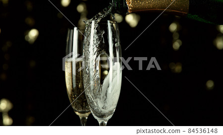 Champagne theme with bottle and glasses. 84536148