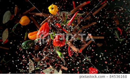 Freeze motion of flying various kinds of spices 84536168