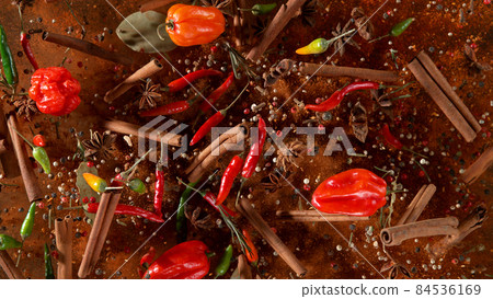 Freeze motion of flying various kinds of spices 84536169