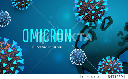 Omicron virus, new COVID-19 variant. Banner for news banner or social media post about coronavirus omicron variant 2022. 84536294